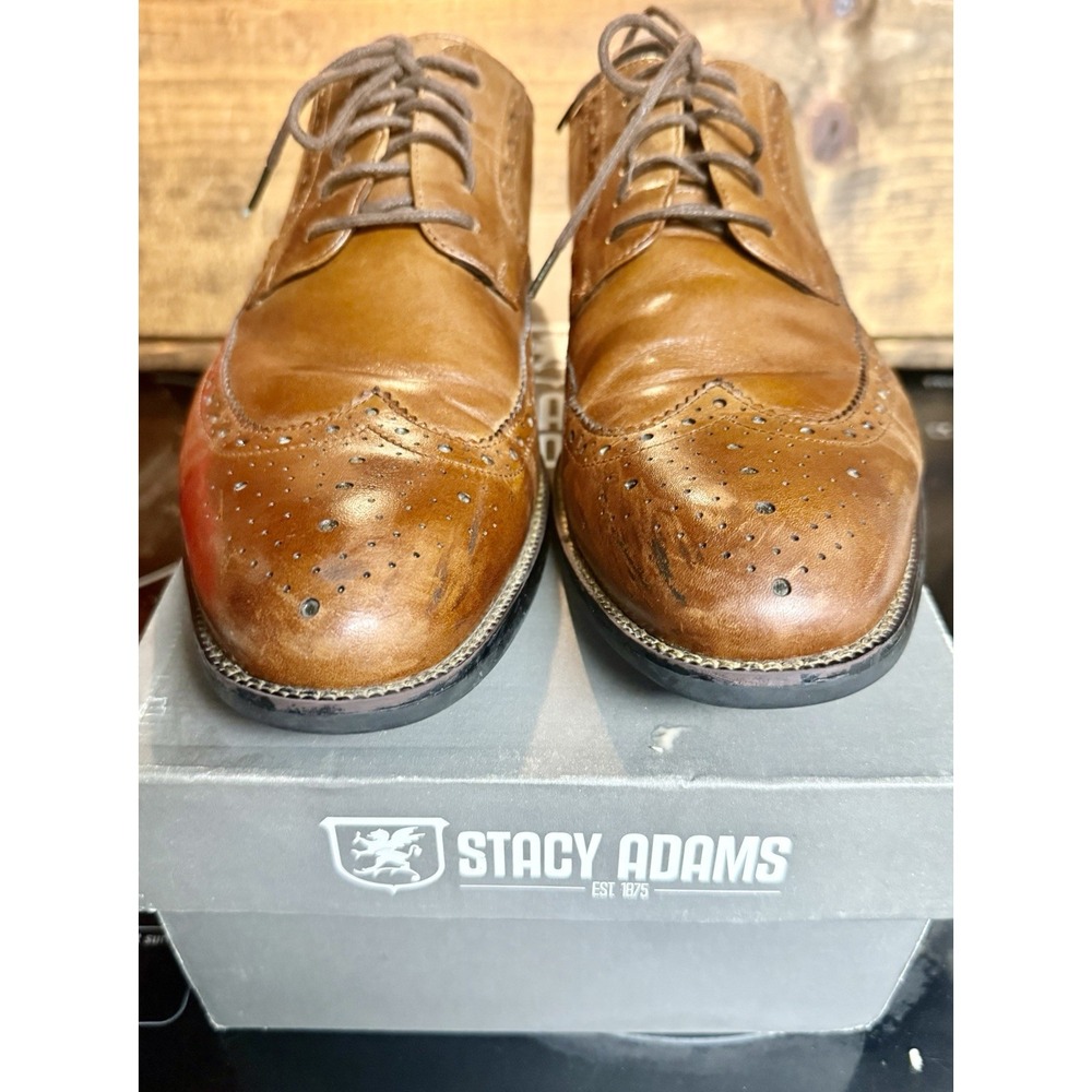 Vintage Stacy Adams Men's Brown Leather Wingtip Brogue Dress Shoes w/ Box 10.5